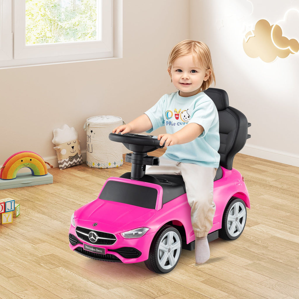 3-in-1 Ride on Push Car Mercedes-Benz Licensed Sliding Car with Canopy-Pink