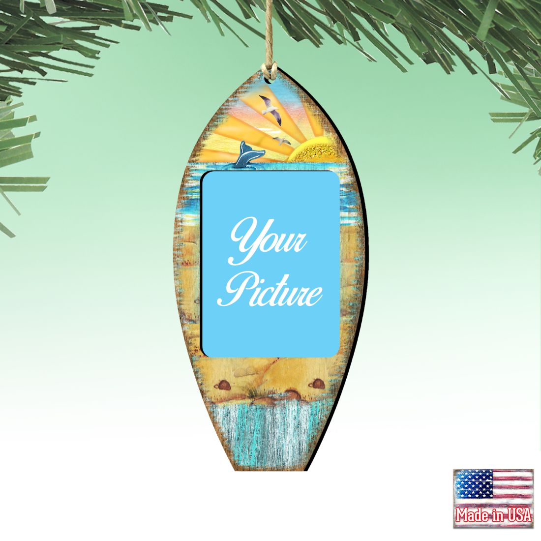 Surfboard Coastal Picture Frame Ornaments - Ornament for Photo - Coastal Holiday Decor - 8198522PF