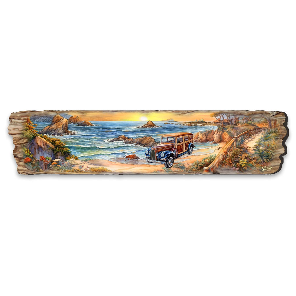 Retro Car on Beach Wooden Wall Art by G. DeBrekht Coastal Decor - 8491114W