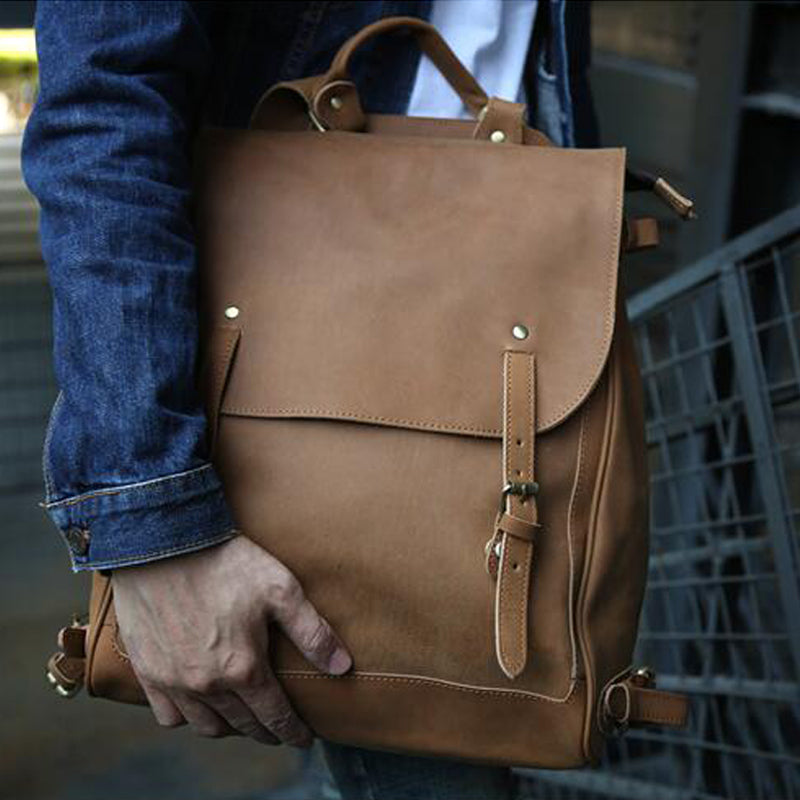 Unisex Genuine Leather Backpack – Hand-Rubbed Vegetable-Tanned Leather Travel & Sketch Backpack Z9035