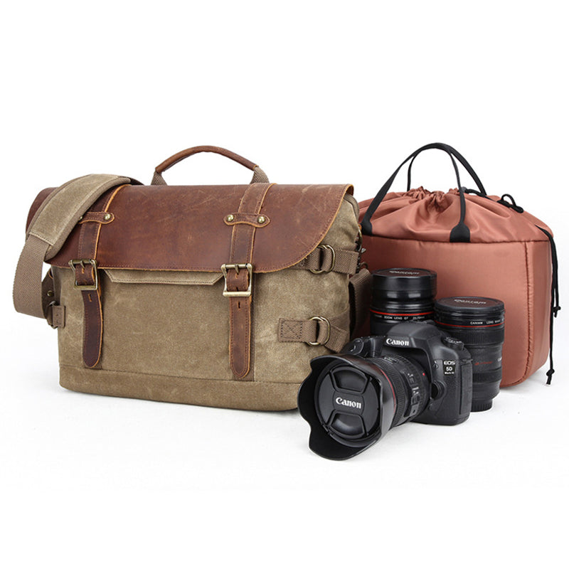Waterproof Canvas DSLR Camera Bag Canvas Shoulder Camera Bag Messenger Bag QSM3032