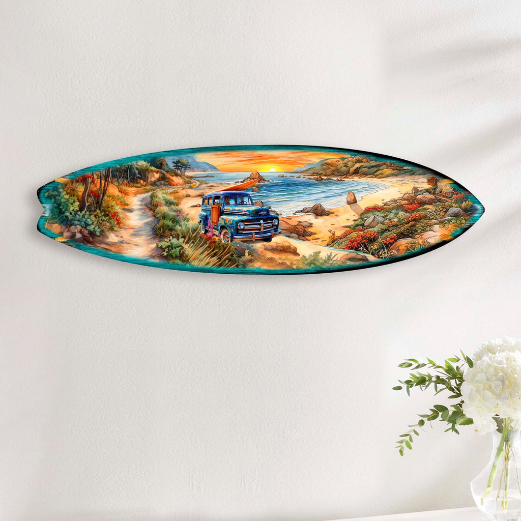 Morning Beach Surfboard Coastal Wall Art by G. DeBrekht - Coastal Holiday Decor - 8490125HS