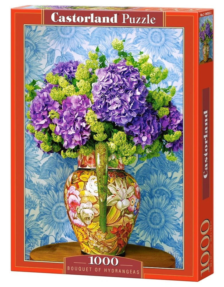 1000 Piece Jigsaw Puzzle, Bouquet of Hydrangeas, Floral still life art., Classic and colorful decor, Adult Puzzle, Castorland C-104352-2