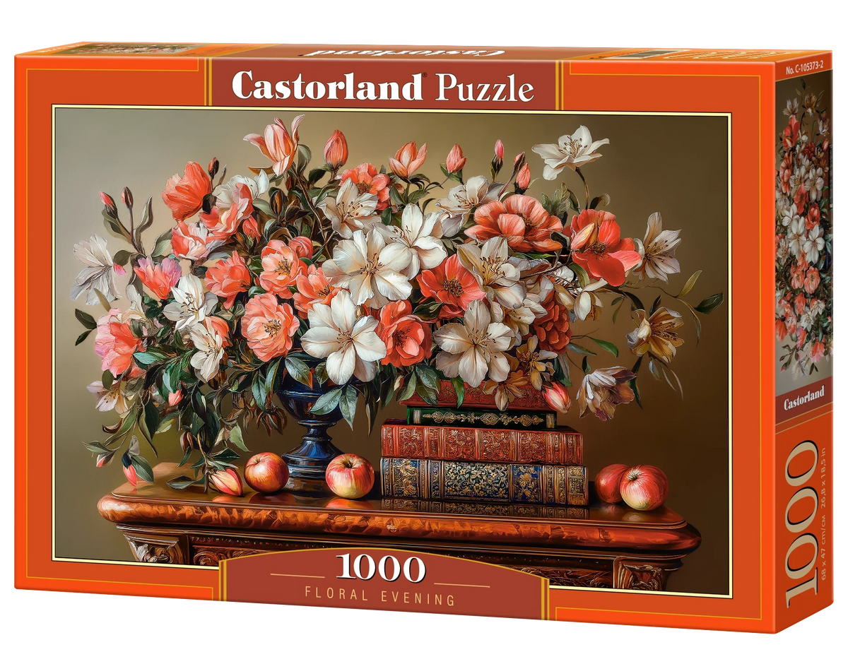 1000 Piece Jigsaw Puzzle, Floral Evening, Floral Still Life, Vintage Library, Fine Art Hobby, Adult Puzzle, Castorland C-105373-2