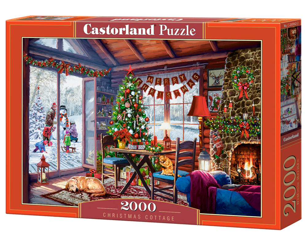 2000 Piece Jigsaw Puzzle, Christmas Cottage, Fireplace with stockings hung, Decorated tree, Adult Puzzle, Castorland C-200962-2