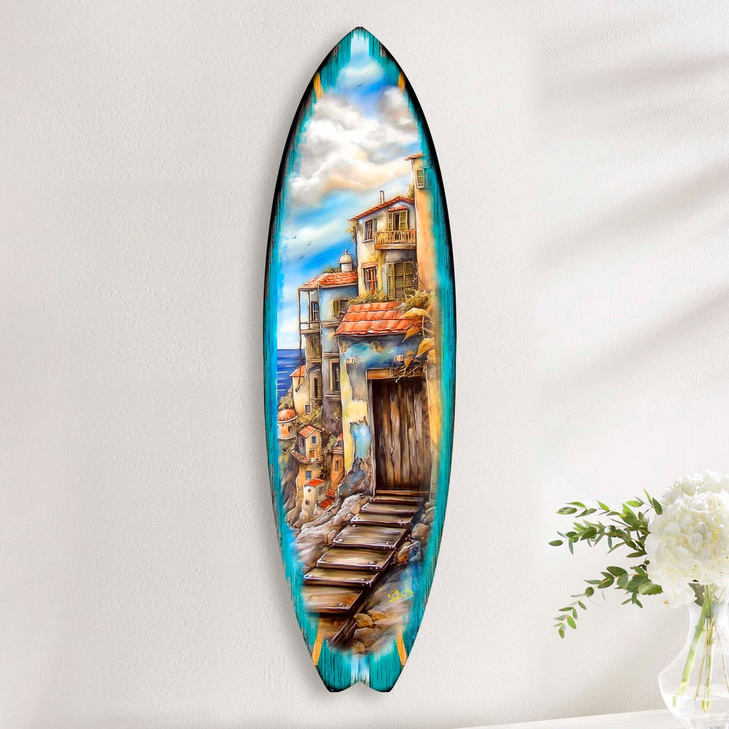 Mediterranean Seaside Surfboard Coastal Wall Art by G. DeBrekht - Coastal Holiday Decor - 8490118HS