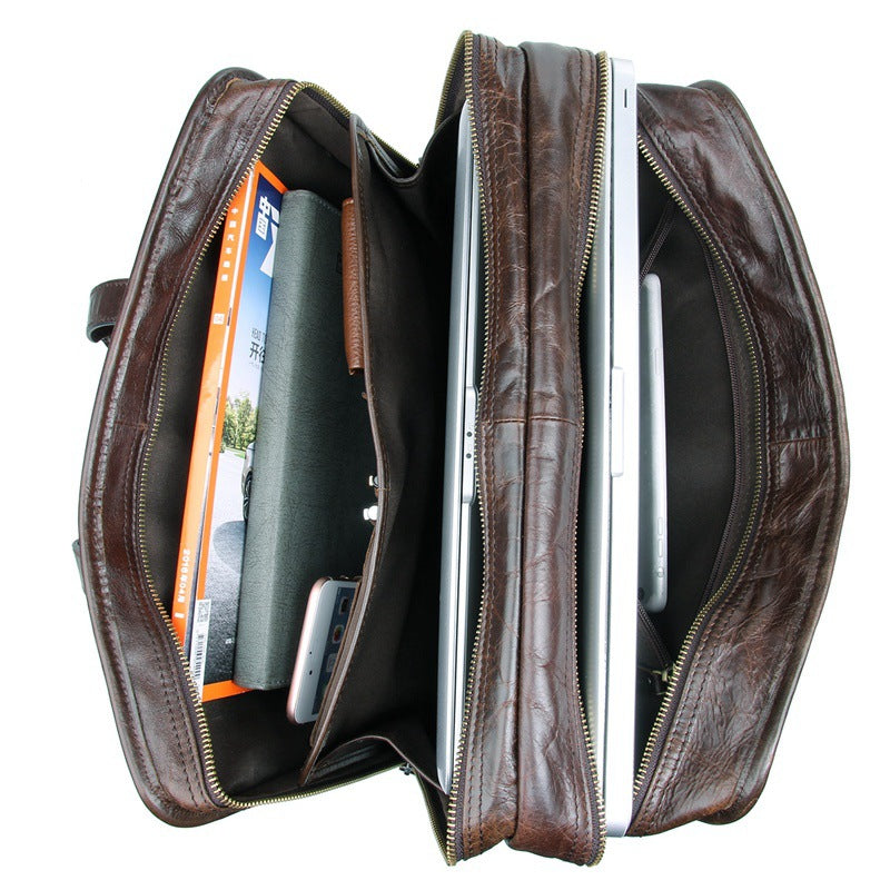 Oil Wax Laptop Messenger Bag Business Briefcase Men Leather Bags Side Bags 7345