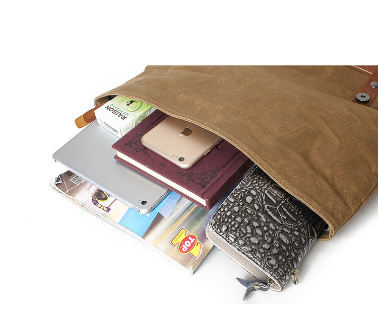 Waxed Waterproof Canvas Leather Backpack, Big Capacity Laptop Backpack, Vintage Shoulder School Bag