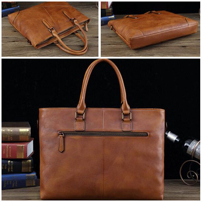 Full Grain Leather Men Shoulder Bag Casual Messenger Bag Laptop Bag