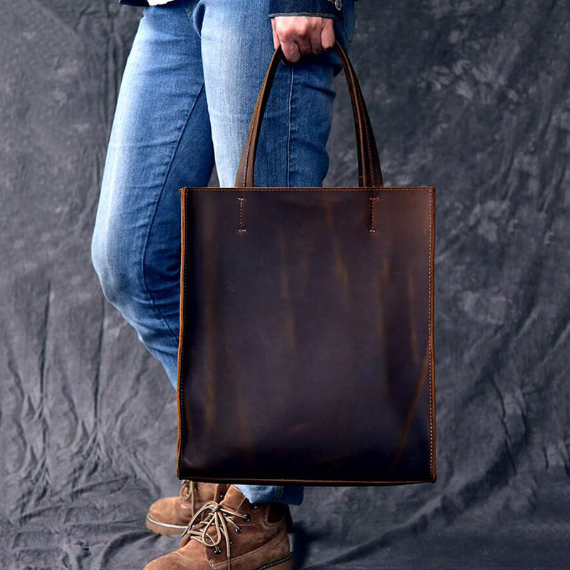 Handmade Tote Bag Crazy Horse Leather Shoulder Bag Shopping Bag