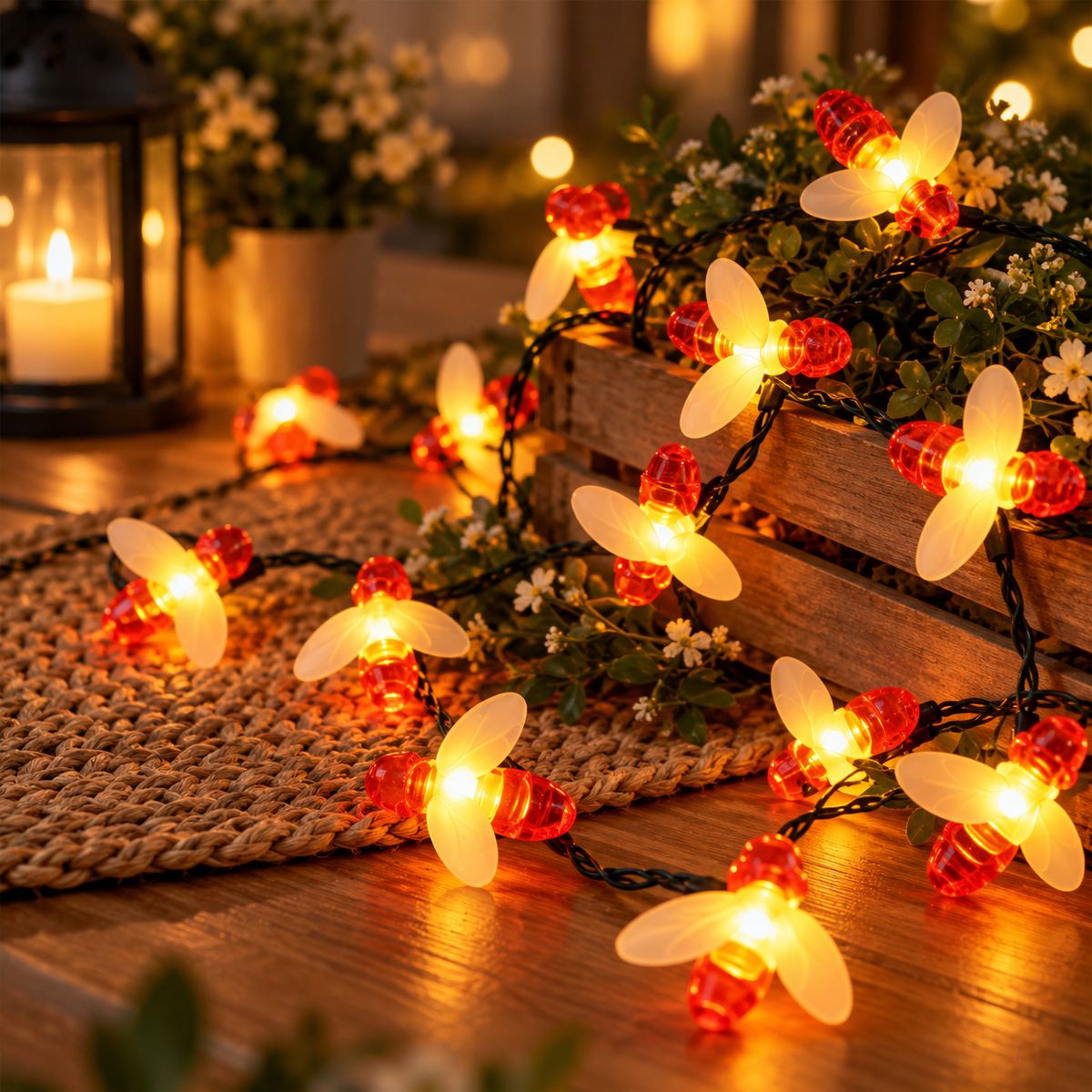 20 LED Battery Operated String Lights with Bees - Warm White (Style 2)