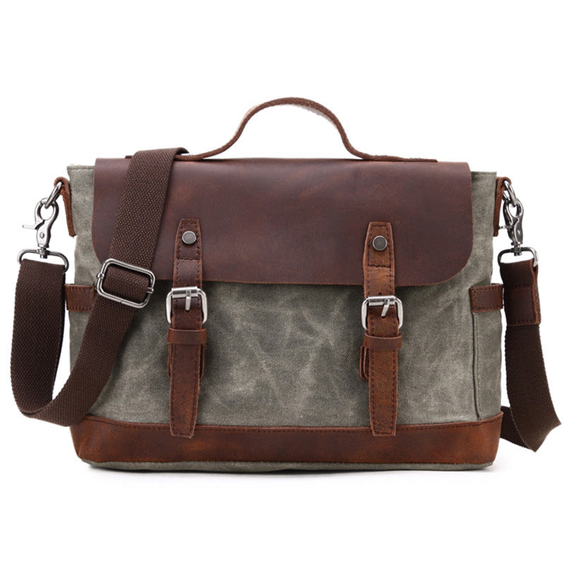 Handmade Canvas Leather Briefcase Vintage Crazy Horse Messenger Bag Crossbody Shoulder Bag Laptop Bag