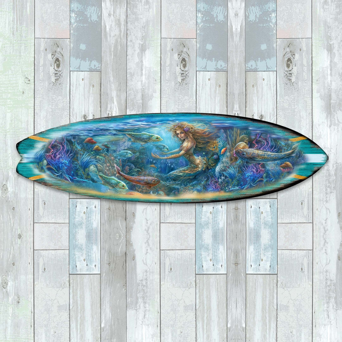 Mermaid Kingdom Surfboard Coastal Wall Art by G. DeBrekht - Coastal Holiday Decor - 8490115HS