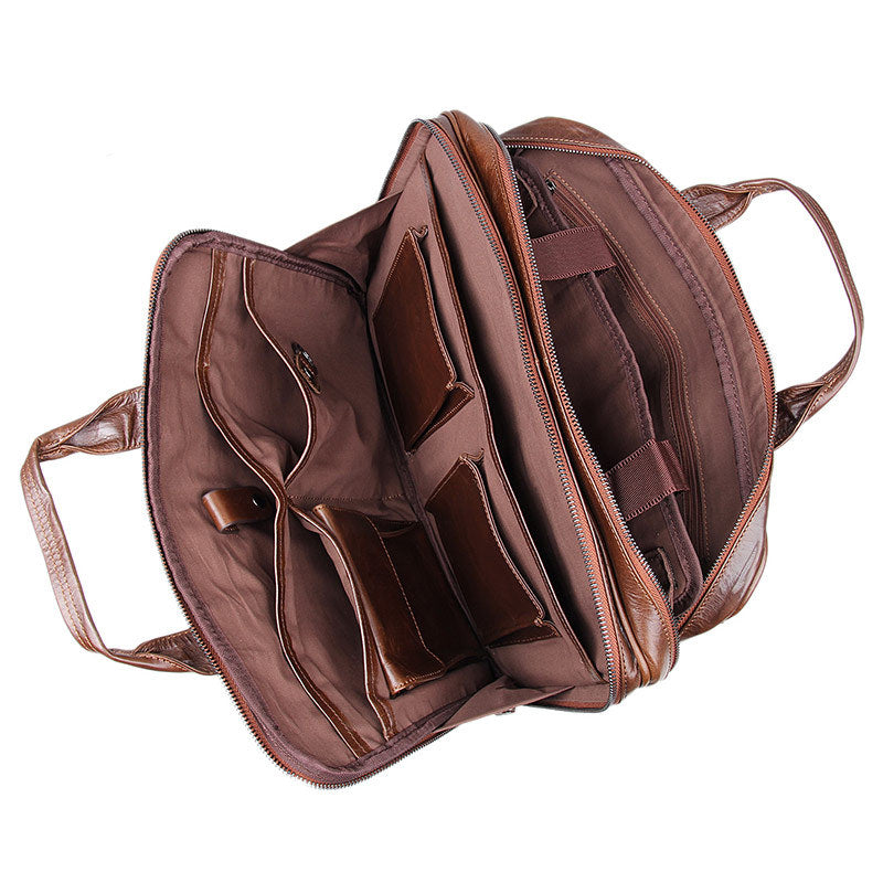 Rockcow Handcrafted Top Grain Leather Briefcase Men's Business Laptop Messenger Bag Classic Shoulder Bags 7005Q