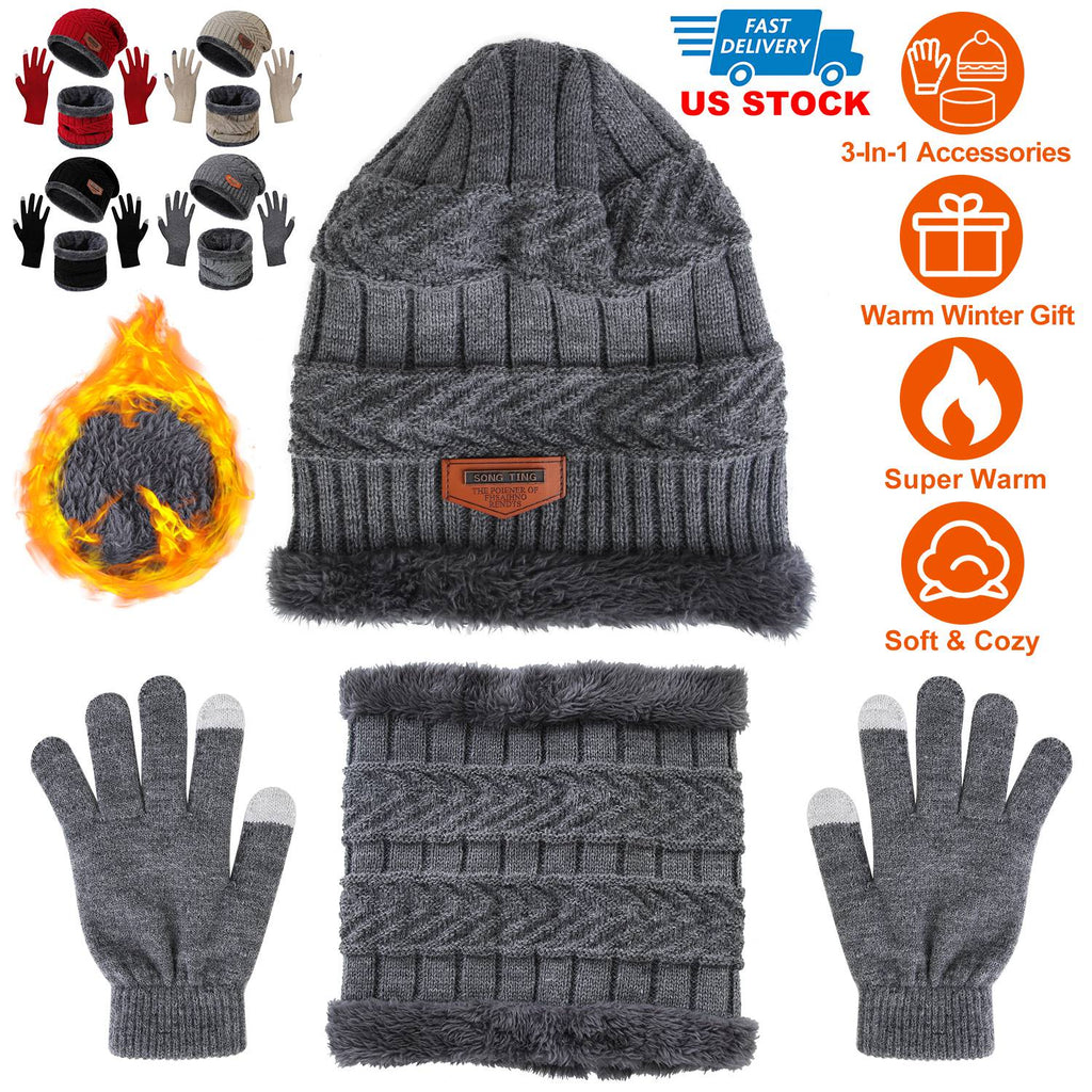 Winter Hat, Scarf and Gloves Set, Gray