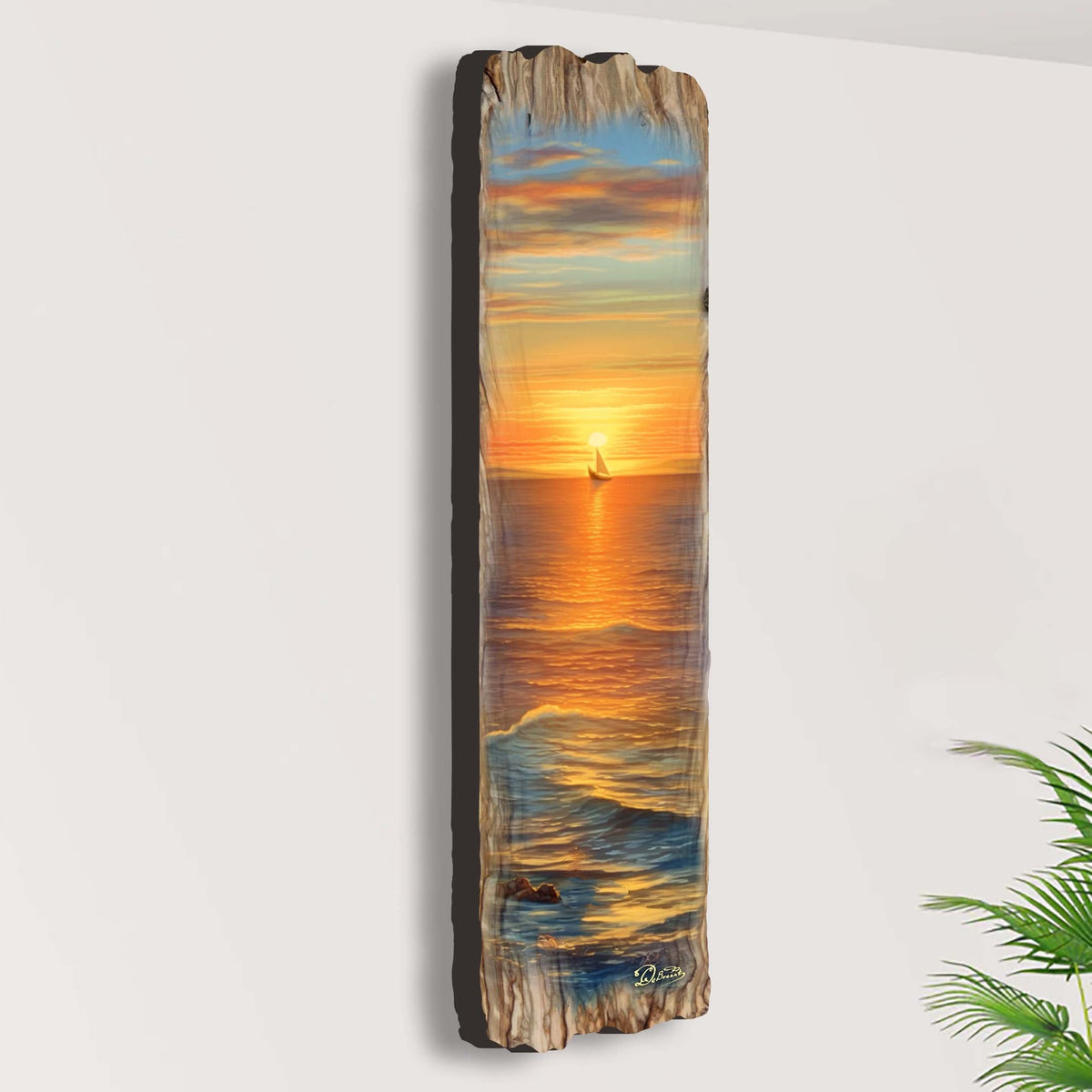 Golden Sunset Wooden Wall Art by G. DeBrekht Coastal Decor - 8491112W