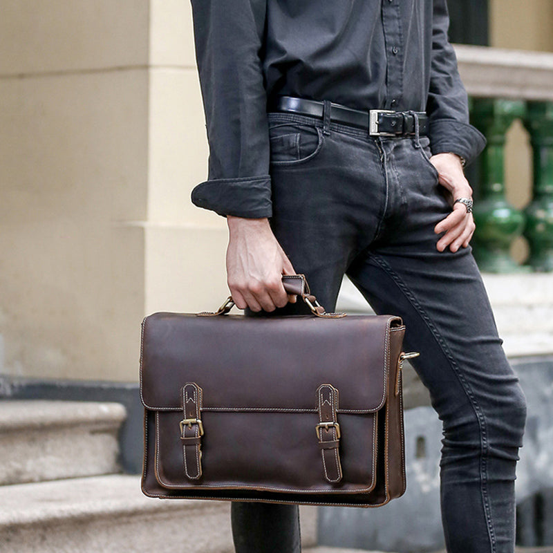 Vintage Style Full Grain Crazy Horse Leather Laptop Bag, Messenger Bag, Leather Briefcase