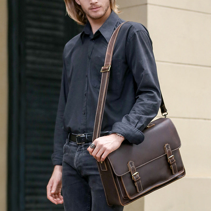 Vintage Style Full Grain Crazy Horse Leather Laptop Bag, Messenger Bag, Leather Briefcase