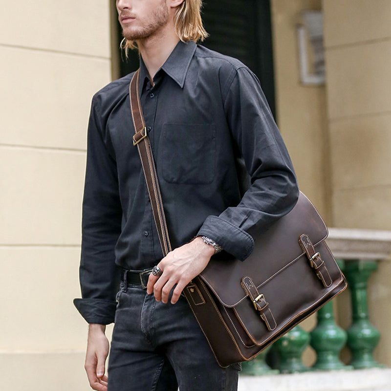 Vintage Style Full Grain Crazy Horse Leather Laptop Bag, Messenger Bag, Leather Briefcase