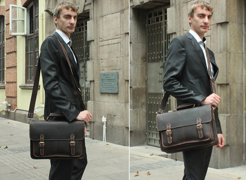 Vintage Style Full Grain Crazy Horse Leather Laptop Bag, Messenger Bag, Leather Briefcase