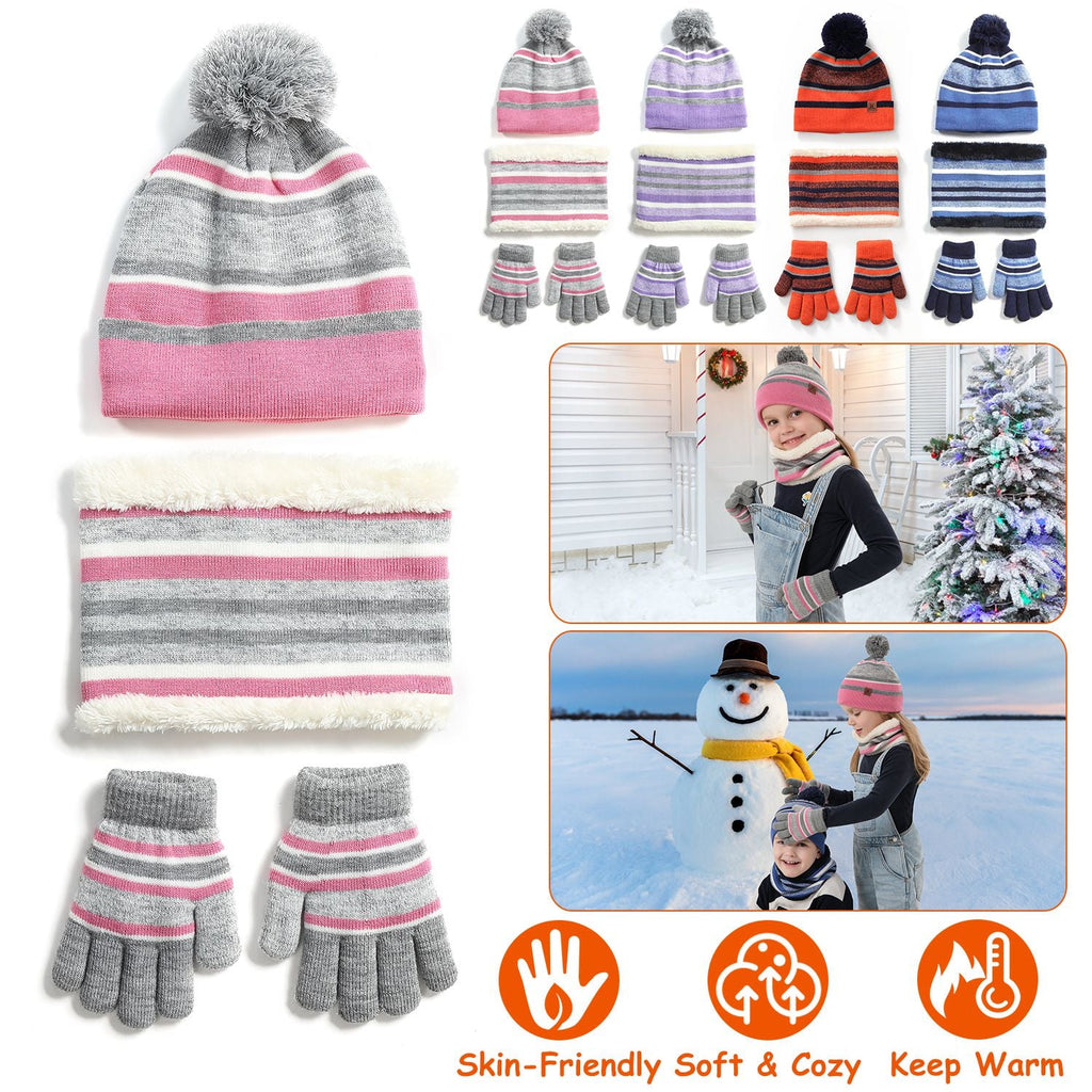 Kids Winter Hat, Scarf and Gloves Set, Pink