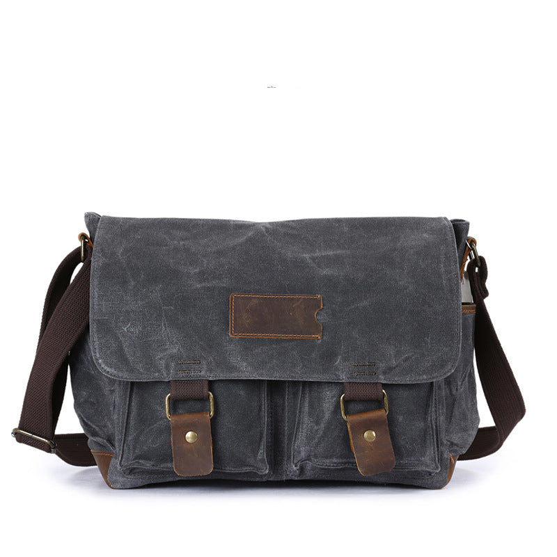 Waxed Canvas Crazy Horse Leather Messenger Bag Crossbody Shoulder Bag Laptop Bag