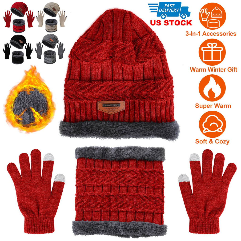 Winter Hat, Scarf and Gloves Set, Red
