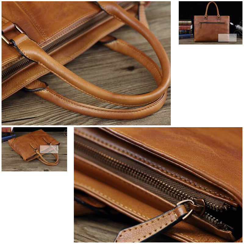 Full Grain Leather Men Shoulder Bag Casual Messenger Bag Laptop Bag