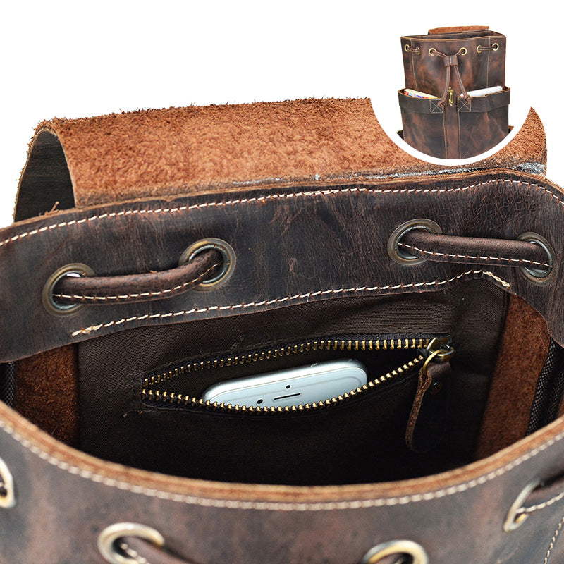 Crazy Horse Leather Travel Backpack Retro Style Full Grain Leather Laptop Backpack For Men
