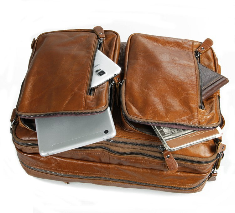 Full Grain Leather Briefcase Convertible Leather Backpack Messenger Shoulder Bag