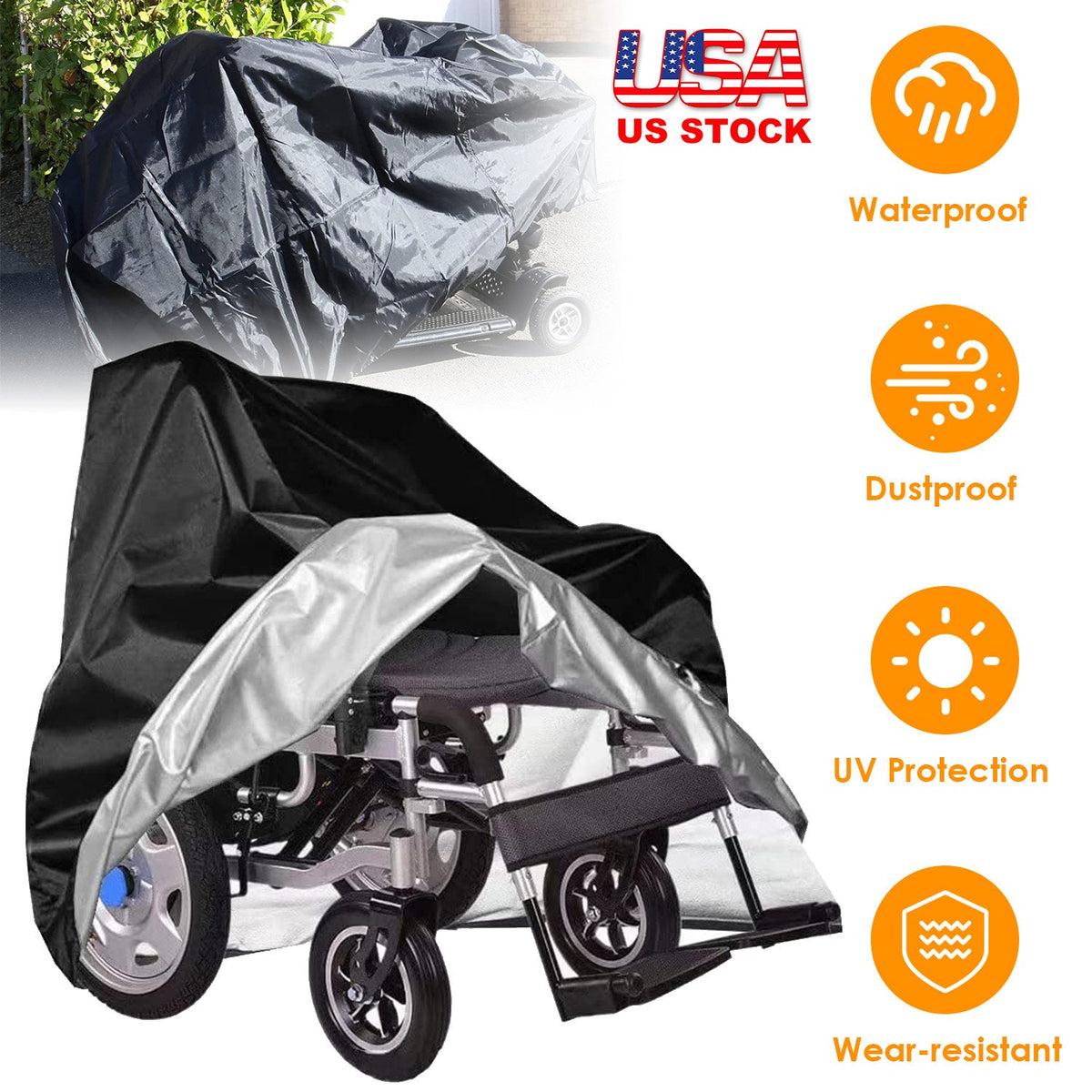 Scooter Protective Cover Waterproof Motorcycle Mobility Wheelchair Shelter Protector with Storage Bag against Sun Water Dust 74.8x28x46.1in