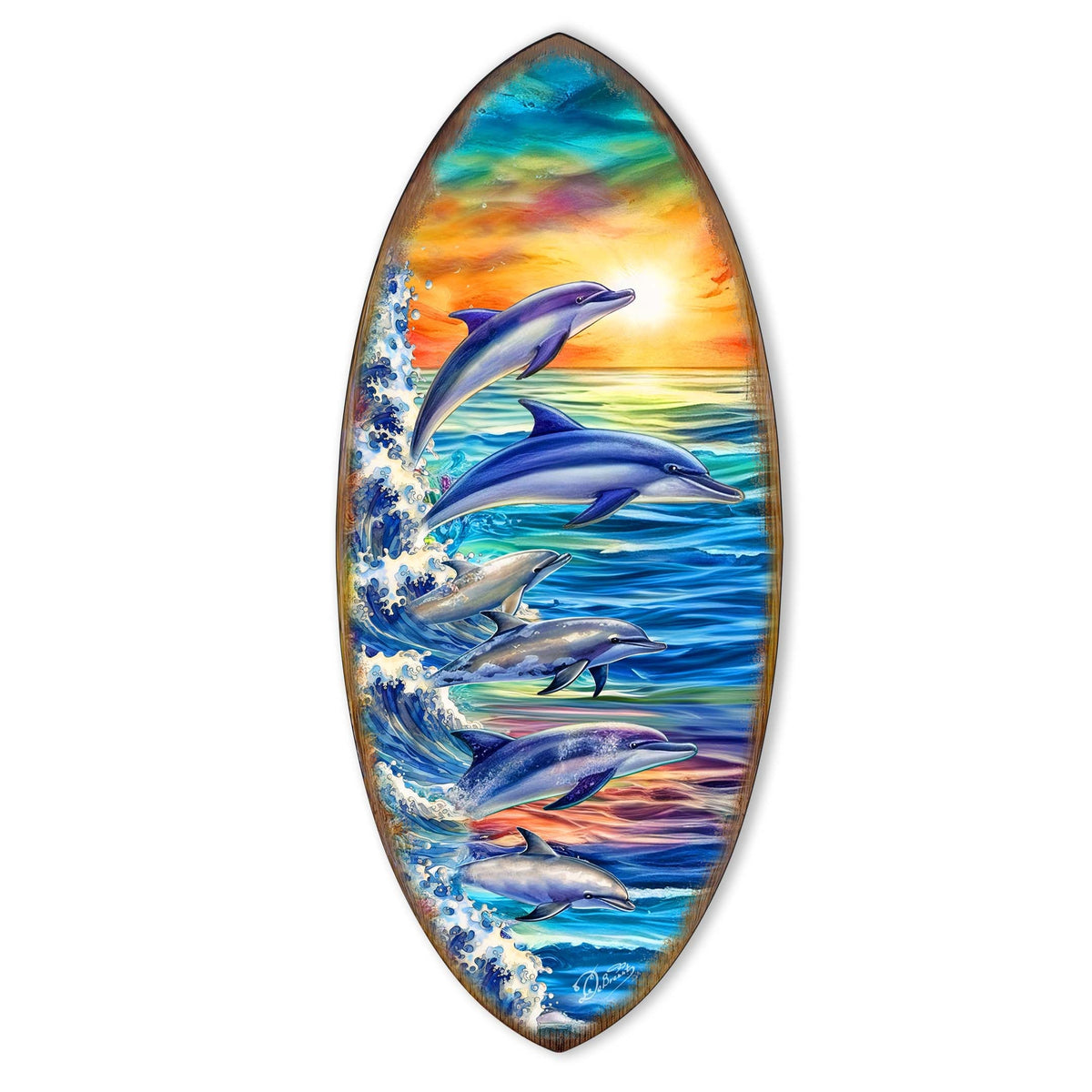 Dolphins Surfboard Coastal Wall Art by G. DeBrekht - Coastal Holiday Decor - 8490129HS