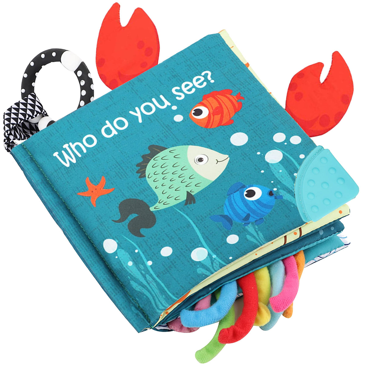 The Ocean Adventure Crinkle Baby Sensory Play Book with Teether Ring