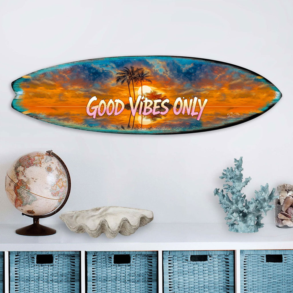 Good Vibes Only Surfboard Wall Art by G. DeBrekht – Handcrafted Coastal Decor for Beach House & Tropical Interiors – 8490145HS