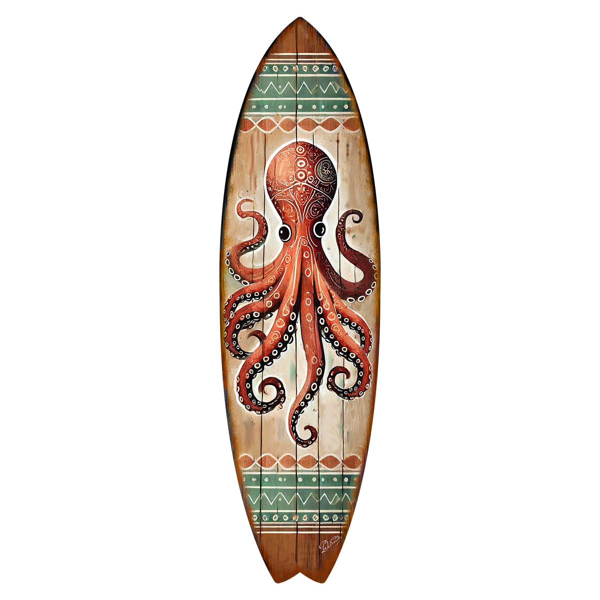 Octopus Surfboard Wall Art – Handcrafted Coastal Ocean Decor by G.DeBrekht – Nautical Wooden Sea Life Accent for Indoor & Outdoor – 8490152HS