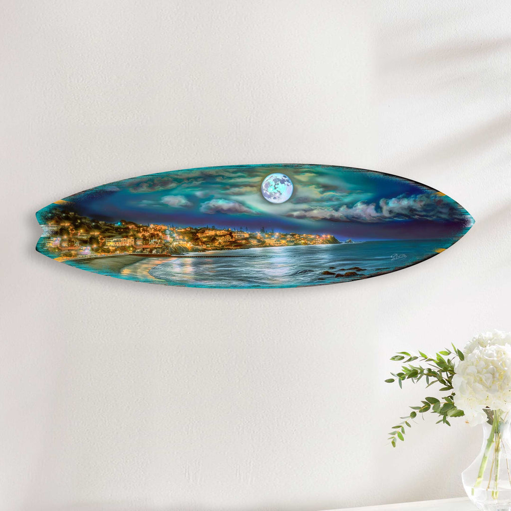 Surfboard Coastal Wall Art - Full Moon Night Wall Art by G. DeBrekht - Coastal Holiday Decor - 8490137HS