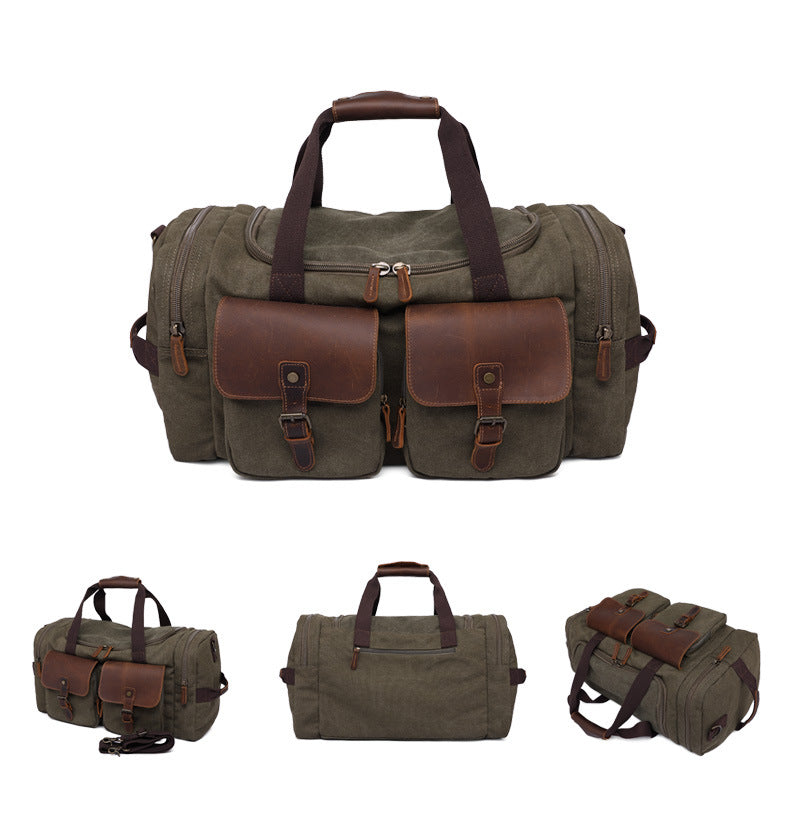 ROCKCOW Weekender Overnight Bag Canvas Genuine Leather Travel Duffel Tote AF14
