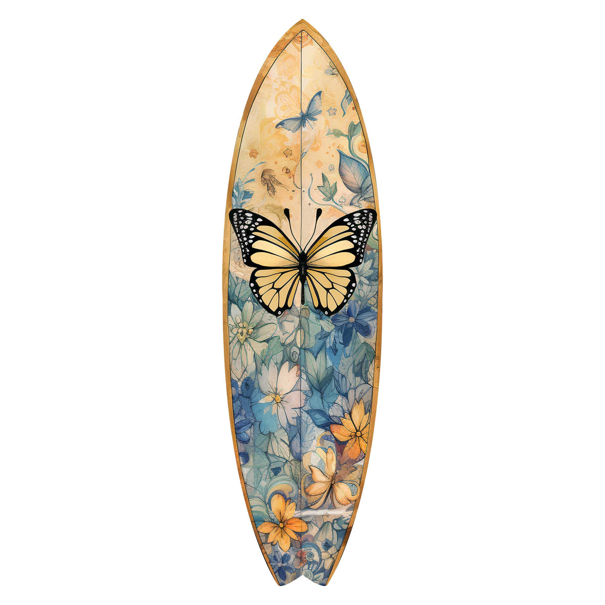 Yellow Monarch Butterfly Surfboard Coastal Wall Art by G. DeBrekht - Coastal Holiday Decor - 8490109HS