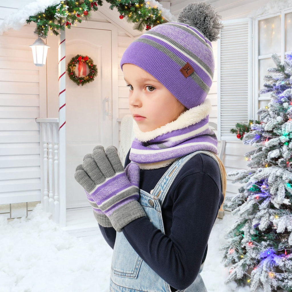Kids Winter Hat, Scarf and Gloves Set, Purple