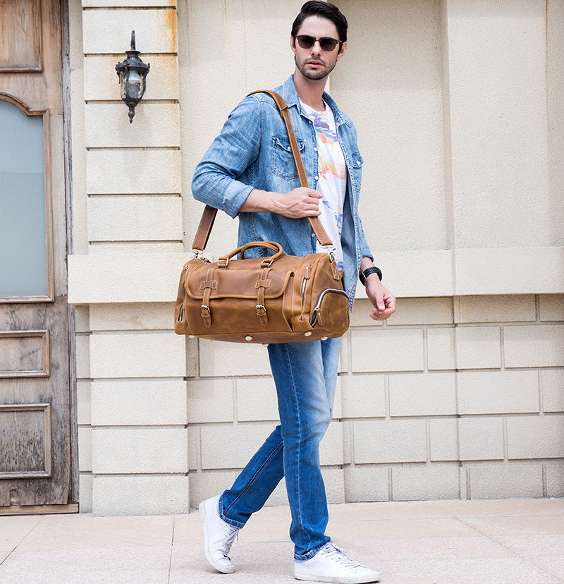 Full Grain Crazy Horse Leather Duffle Bag,  Vintage Handmade Weekender Travel Luggage