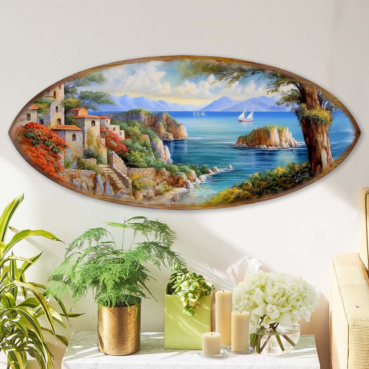 Coastal View Surfboard Coastal Wall Art by G. DeBrekht - Coastal Holiday Decor - 8490131HS