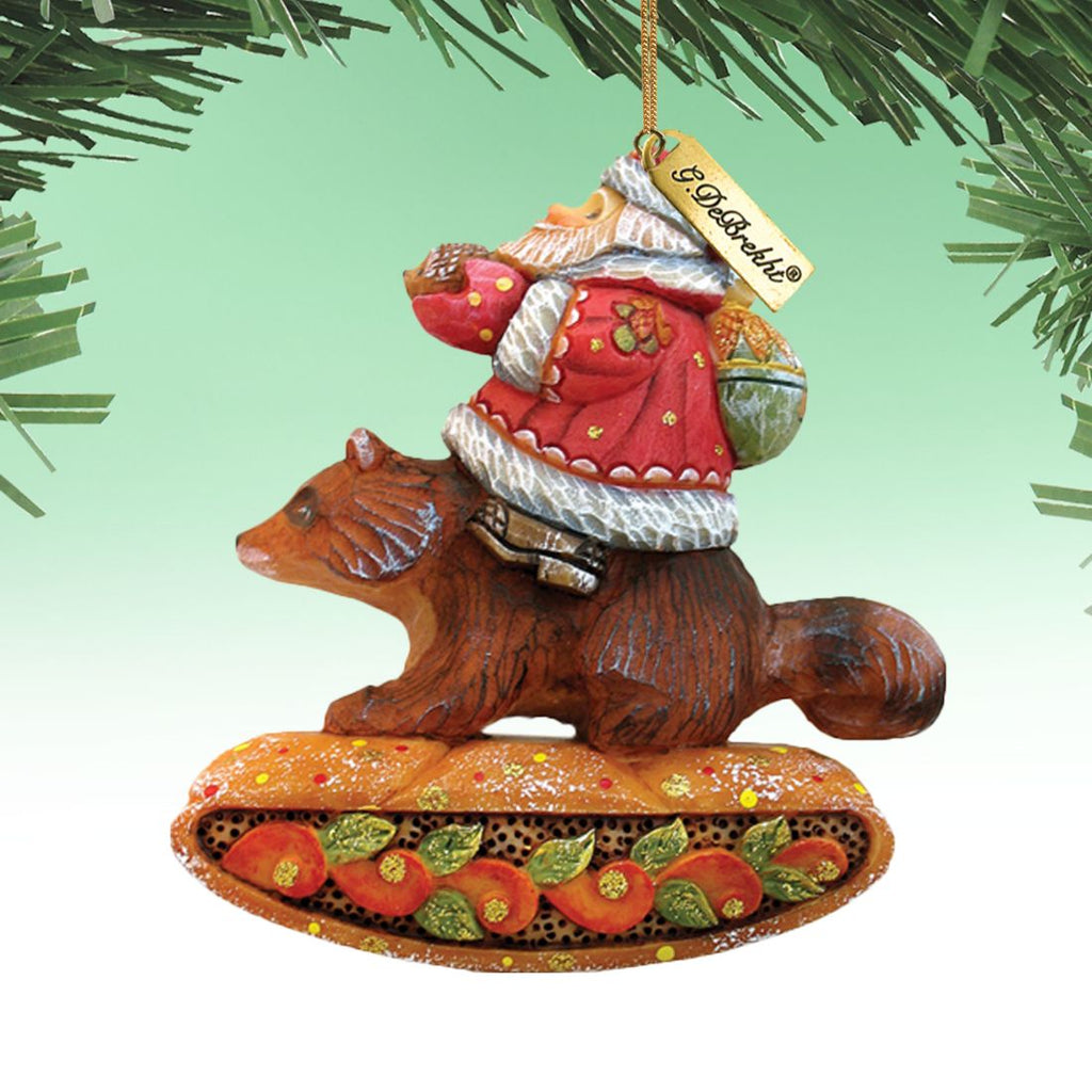 Santa On Raccoon Sculpted Hand-Painted Christmas Ornament by G. DeBrekht - Christmas Santa Snowman Decor - 63132