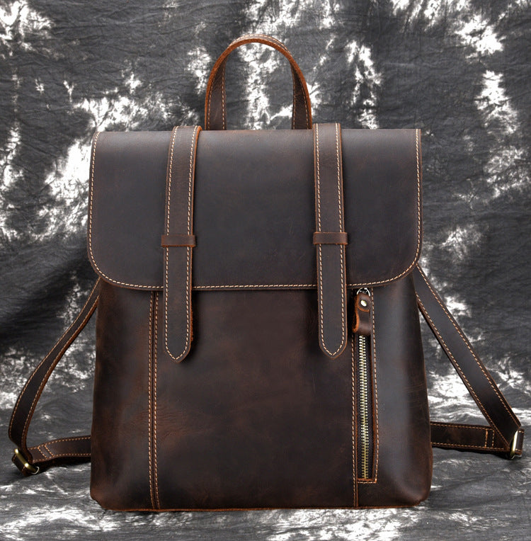 Crazy Horse Leather Backpack Laptop Backpack Travel Backpack Retro Shoulder Messenger Bag