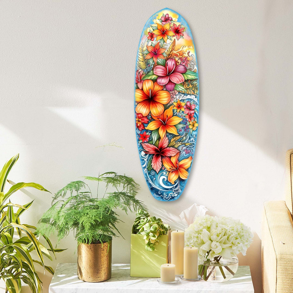 Tropical Flowers Surfboard Coastal Wall Art by G. DeBrekht - Coastal Holiday Decor - 8490113HS
