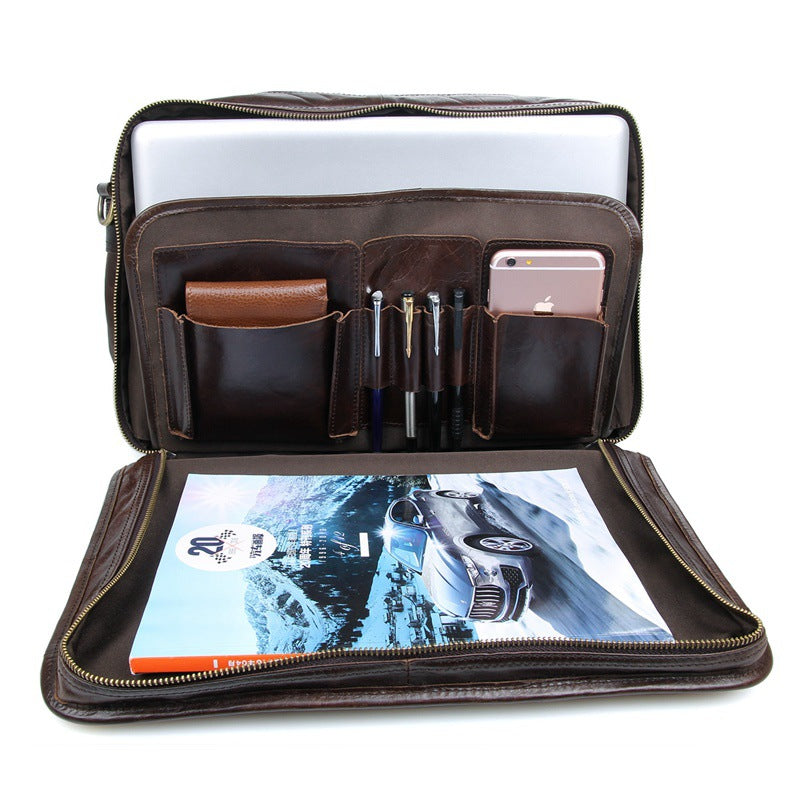Oil Wax Laptop Messenger Bag Business Briefcase Men Leather Bags Side Bags 7345