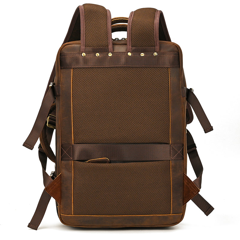 Full Grain Leather Travel Backpack Mens Large Leather Backpack Laptop Backpack Convertible Handbag