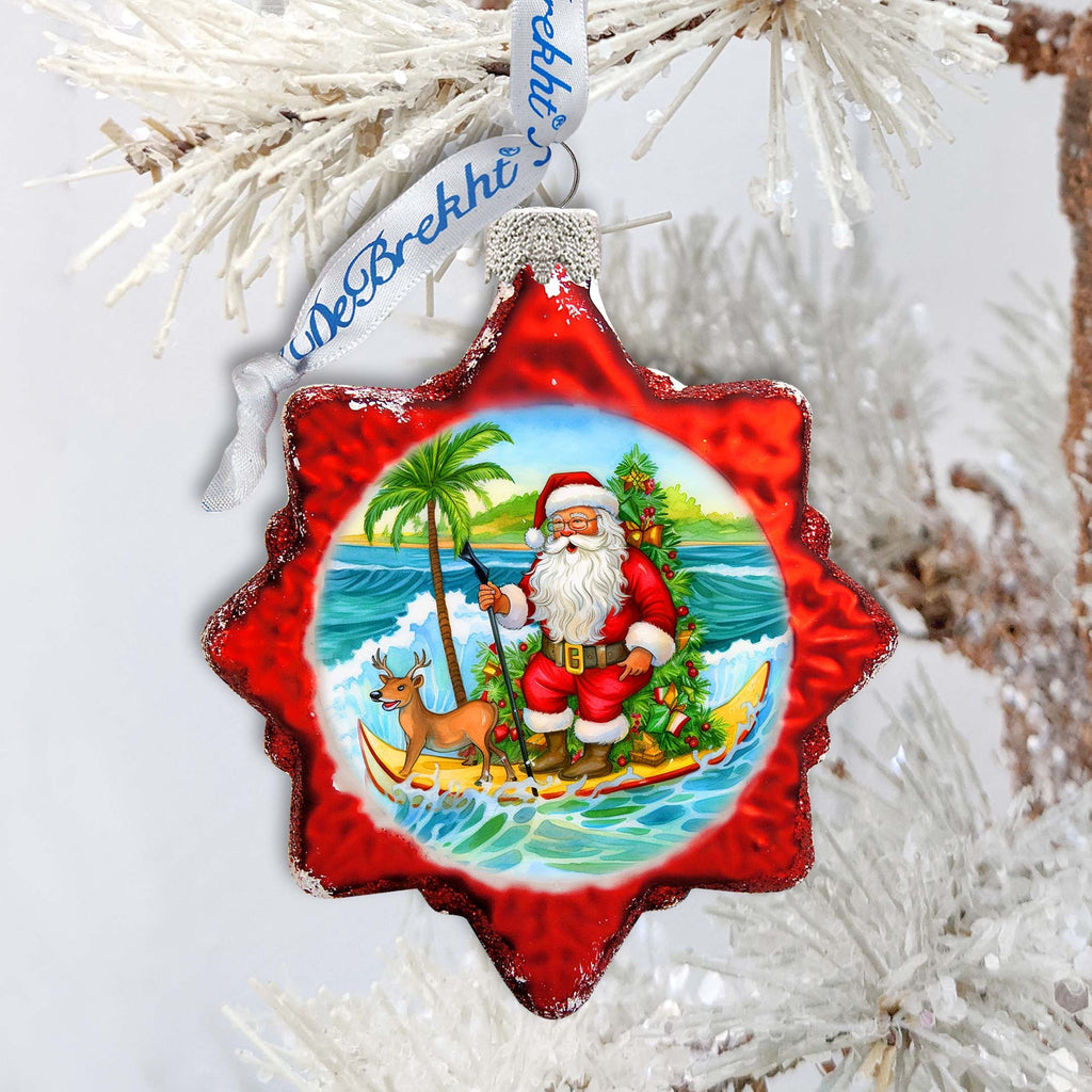 Beach House Decor - Santa on the Surfboard Keepsake Glass Ornaments by G. Debrekht - Christmas Decor - 777418