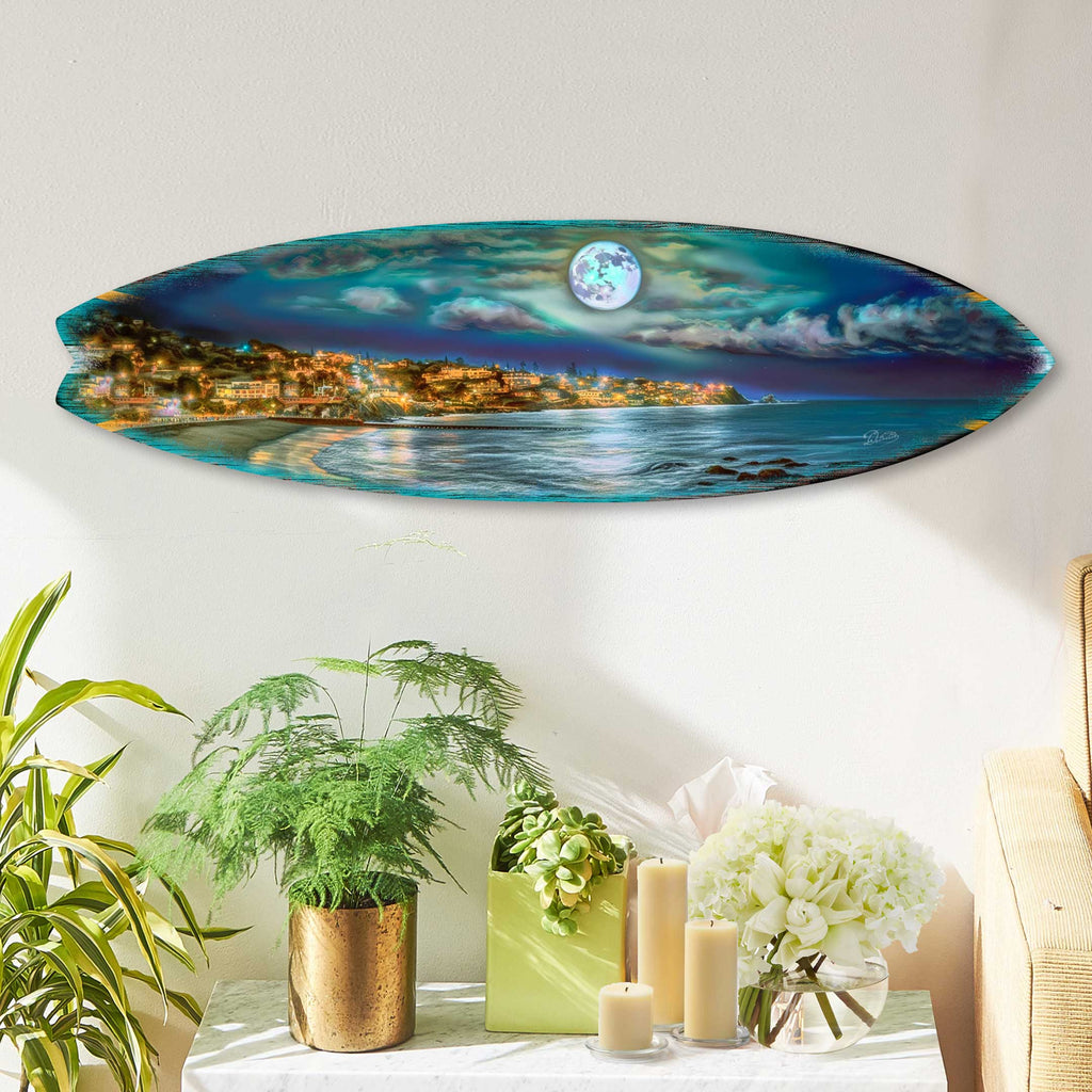 Surfboard Coastal Wall Art - Full Moon Night Wall Art by G. DeBrekht - Coastal Holiday Decor - 8490137HS