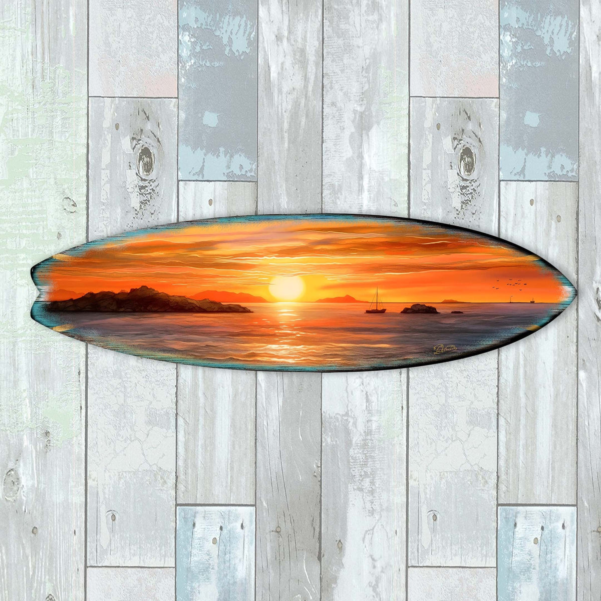 Sunset Symphony Surfboard Coastal Wall Art by G. DeBrekht - Coastal Holiday Decor - 8490133HS