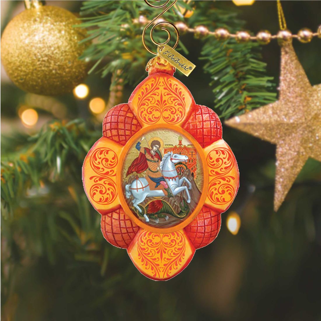 Saint George Sculpted Hand-Painted Christmas Ornament by G. DeBrekht - Nativity Holiday Decor - 610832
